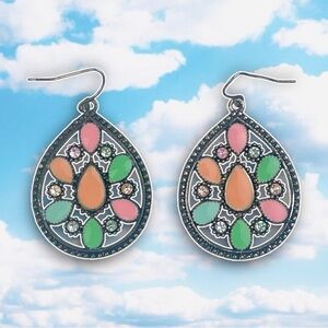 ❤️ Boho Colorful Enamel Teardrop Hook Earrings Festival Rave Tropical Coastal